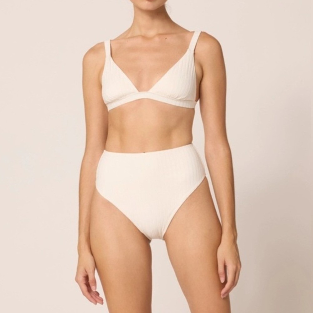 Cleobella Katina Kimber Bikini SET Ivory Ribbed High Waist Swimsuit NEW Medium